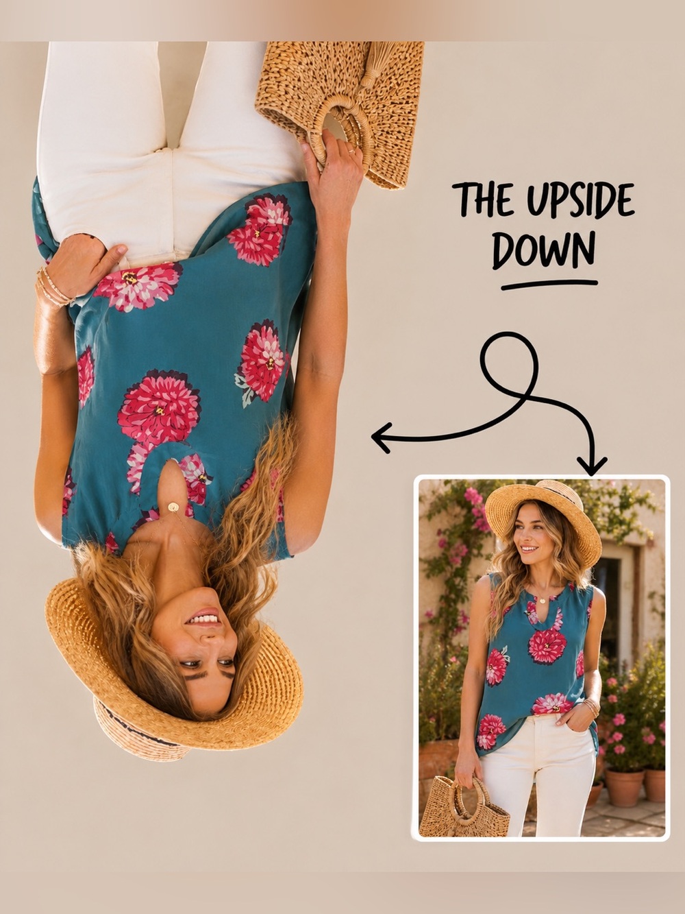 Cabi Floral Sleeveless Blouse Teal Pink Flower Top Size M Lightweight Summer